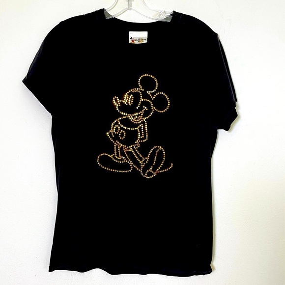 DISNEY 50th Anniversary Mickey Mouse Amber Rhinestone Embellished Cotton T-Shirt - Picture 4 of 13